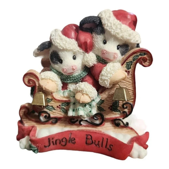 Mary's Moo Moos Cow Figuring Jingle Bulls Sleigh Christmas 274380 w/ Music - Picture 1 of 9